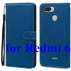 Luxury Leather Wallet Flip Phone Case - Elegant Protective Cover with Card Slots and Stand Function (Navy blue Redmi 6)