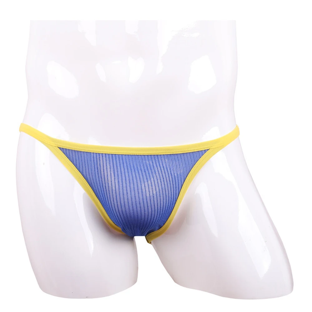 Men Sexy Ribbed Underwear Comfortable Panties Soft Bikini Briefs Low Waist Patchwork Color Underpants Breathable Knickers