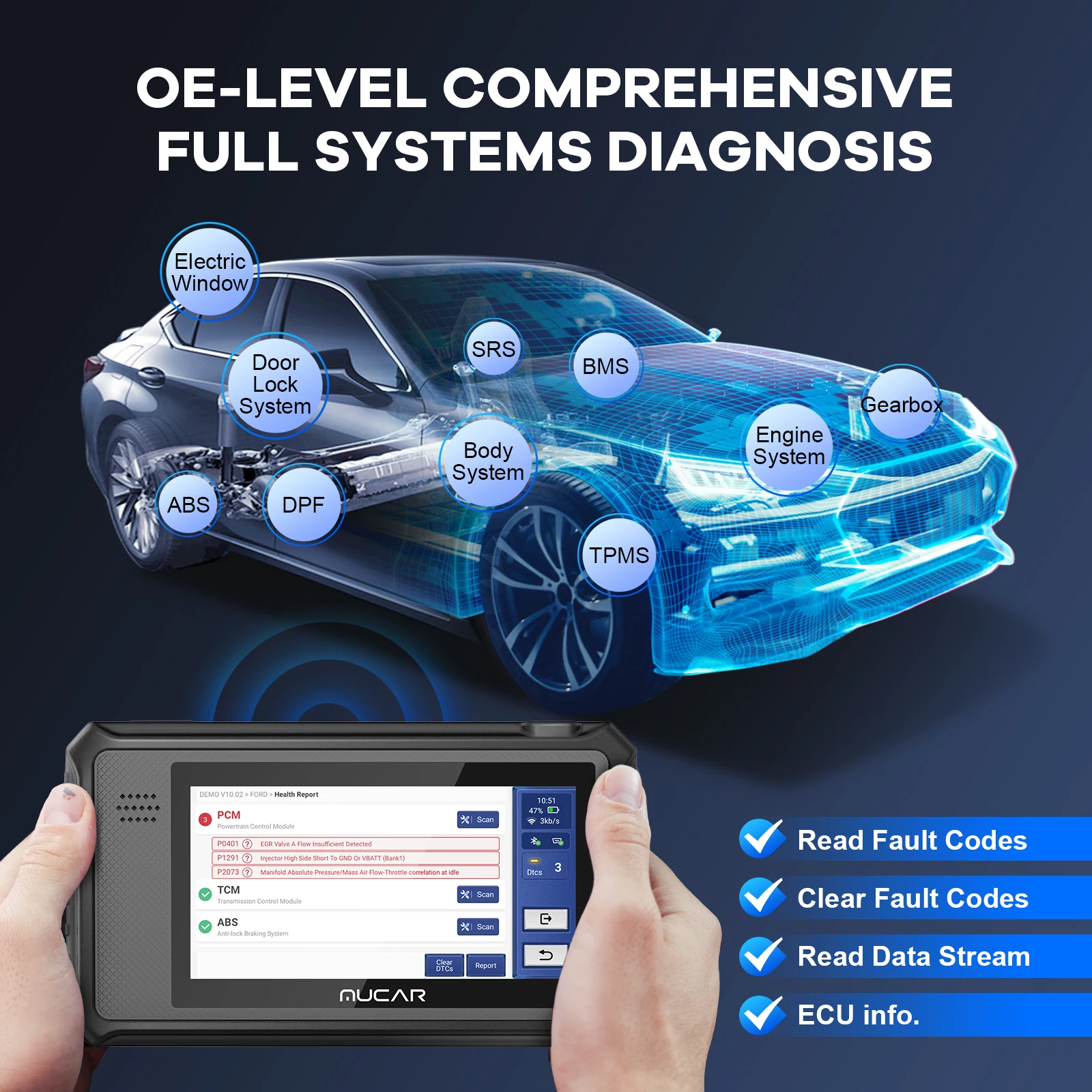 MUCAR VO6 OBD2 스캐너 전문 전체 시스템 진단 도구, 자동차 코드 리더 28 재설정, 평생 무료 업그레이드