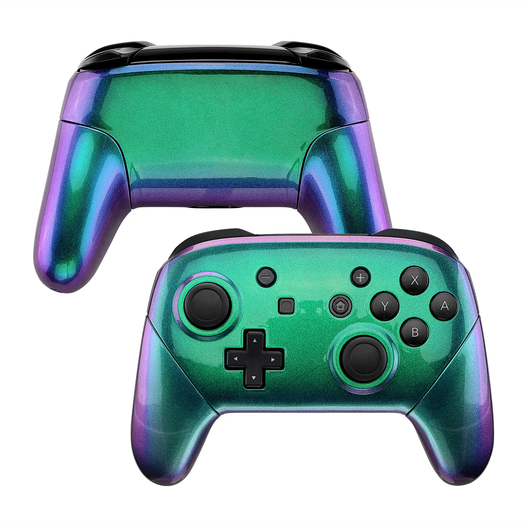 

eXtremeRate Chameleon Green Purple Faceplate & Backplate Housing Shell Cover Handles Replacement for NS Switch Pro Controller