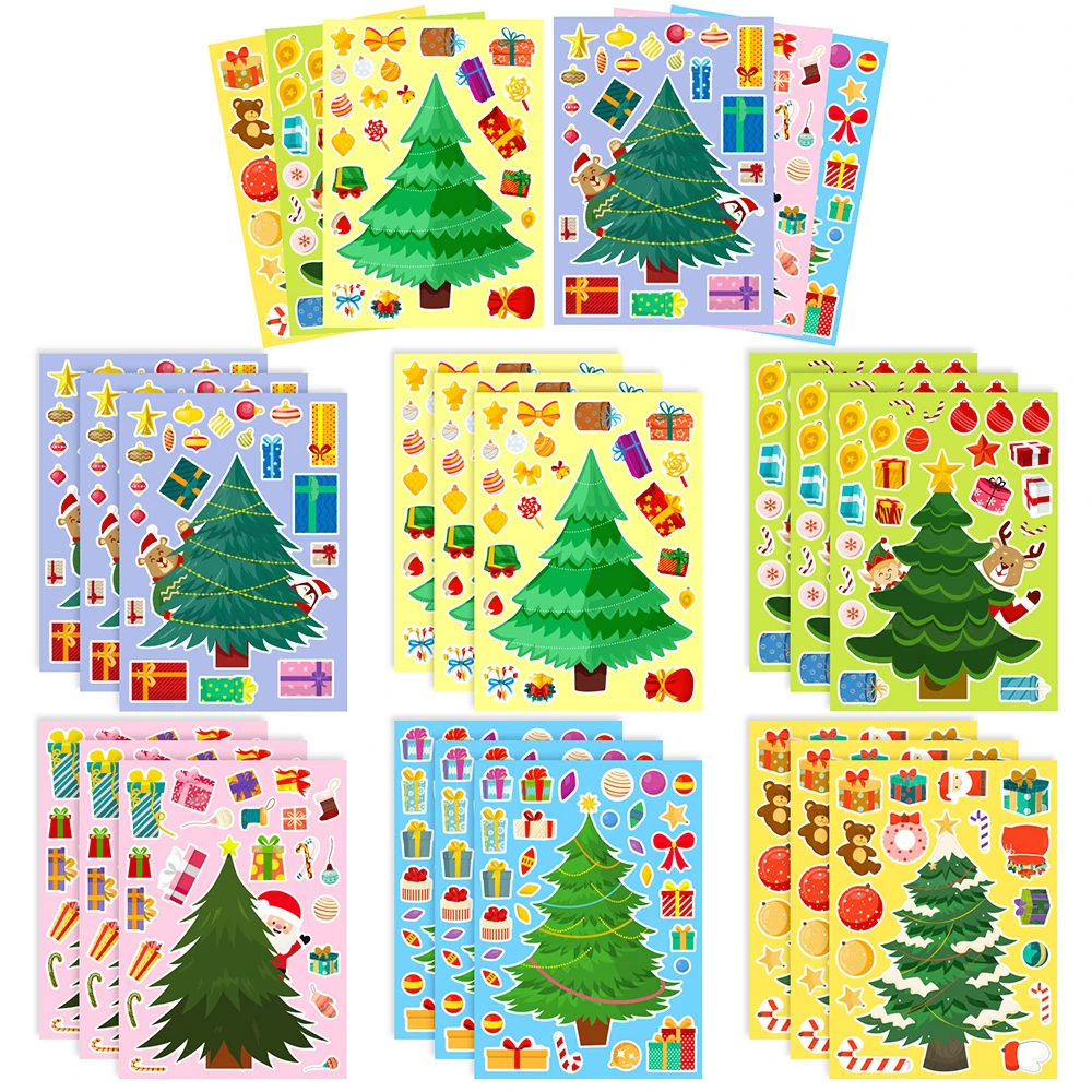 

6/12Sheets Cartoon Christmas Make-a-face Puzzles Varied Graffiti Stickers Travel Luggage Car Skateboard Helmet Notebook DIY Gift