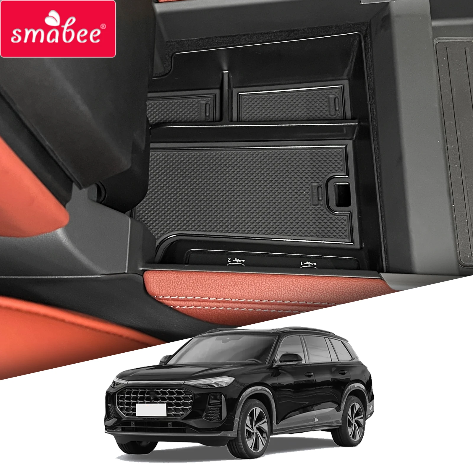 

Smabee Center Console Armrest Storage Box for Audi Q6 2023 Organizer Tray Stowing Tidying Interior Accessories Black