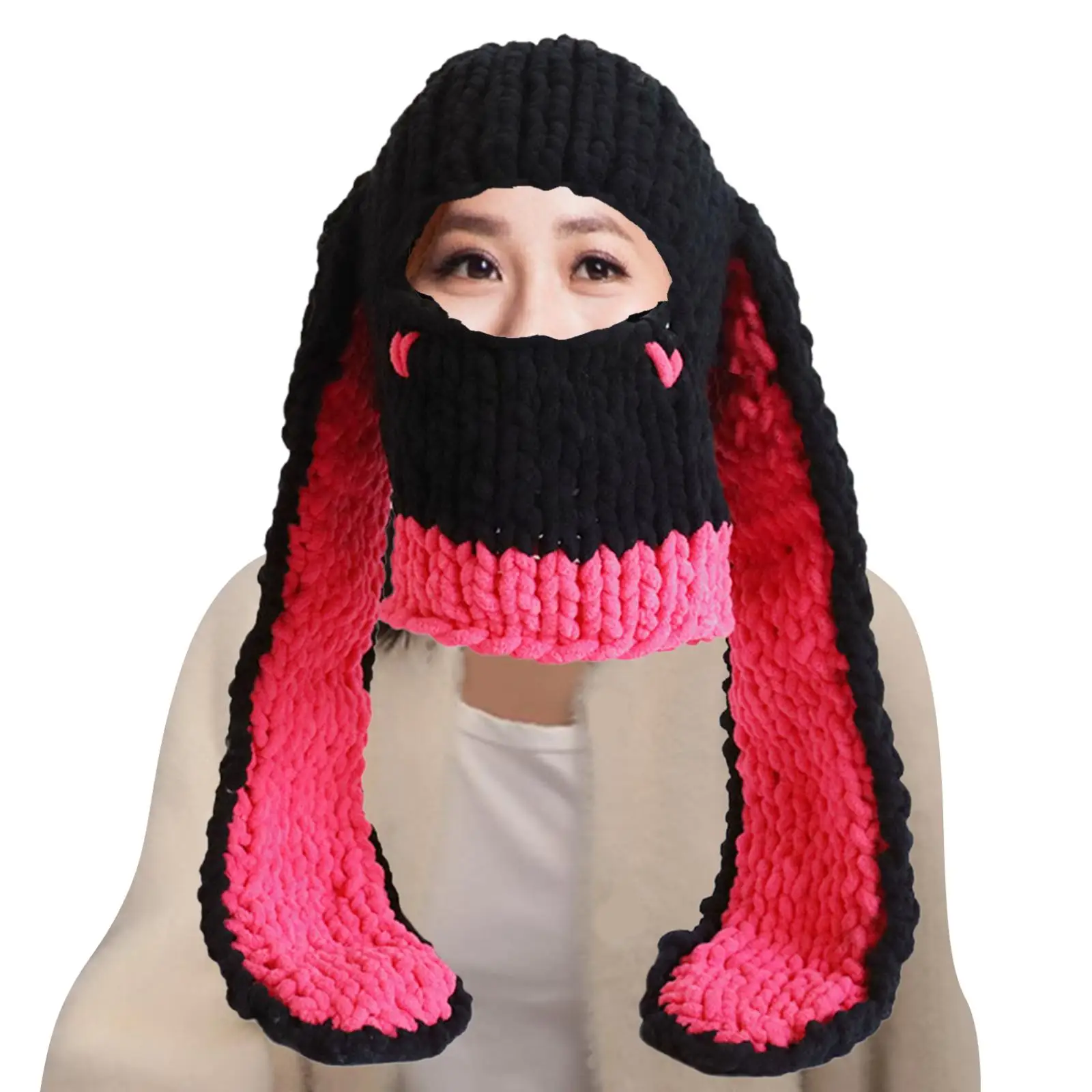 

Winter Knitted Hat Outdoor Ski Hat Balaclava Hat Long Ear Beanie Hats