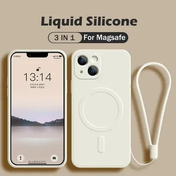 Magnetic Wireless Charge Case For iPhone 15 12 13 14 Pro Max 13 Mini 11 XR XS X 7 8 Plus For Magsafe Liquid Silicone Strap Cover