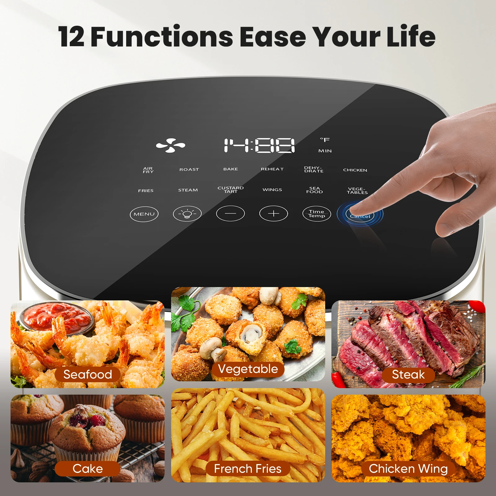 JHK 6 Quart Electric Air Fryer with Window Square Air Fryer 400F 12-in-1 Air Fry Roast Reheat Dehydrate Fries Custard Chicken Vegetabels and Keep Food Warm 2