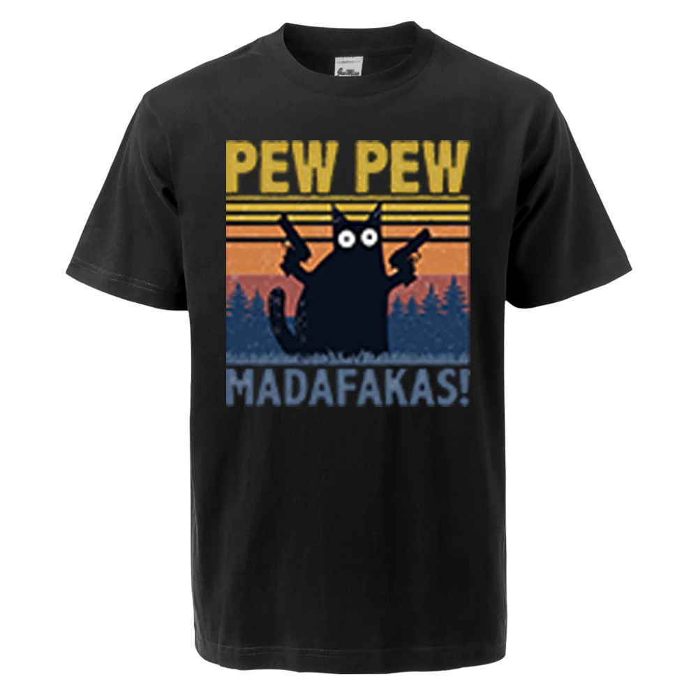 

Забавные кошки Pew Madafakas, новинка 2024, летние мужские простые футболки, повседневные топы с круглым вырезом, Мужская одежда, простая футболка