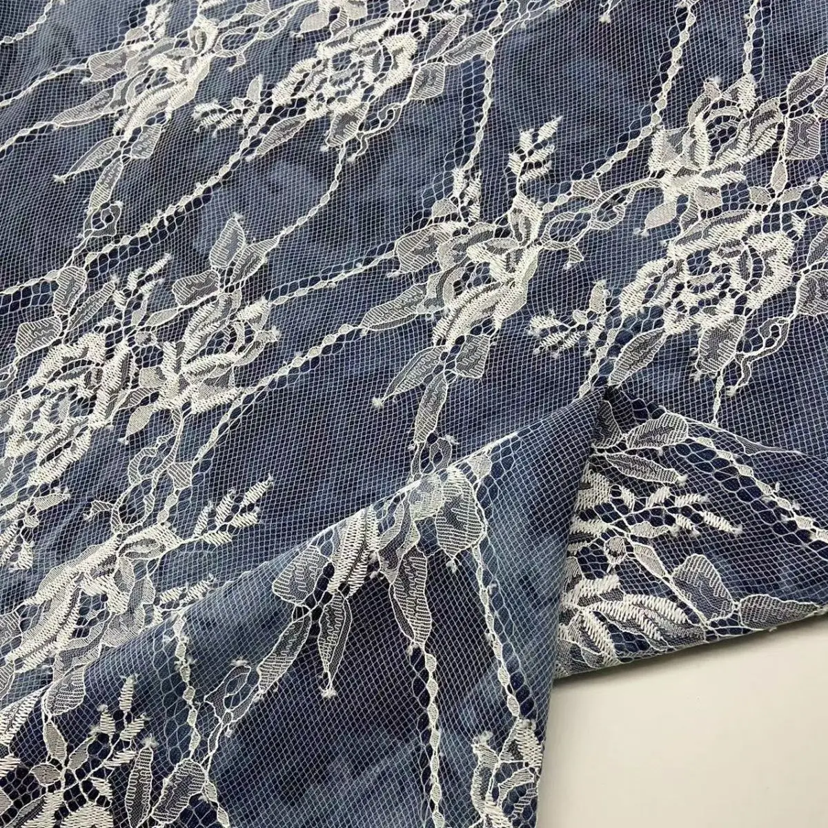 Sweet Denim Washed Lace Jacquard Fabric DIY Clothing High-End Handmade Coat