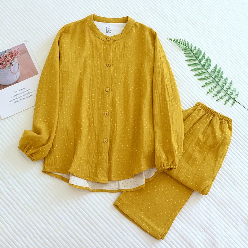 طقم بيجاما قطن بولكا دوت للسيدات غزل مصبوغ وشاش كم...