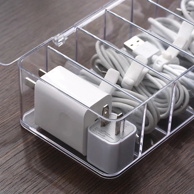 See-Through Charge Cable Organizer Box,Data Cable Management Box USB Cord Sorter,Small Desk Accessories Organizer and Storage