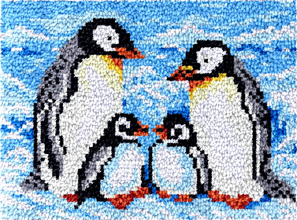 Penguin DT2484 Embroidery Canvas Latch Hook Kits, Unfinished Acrylic Yarn, Embroidery Cushion, Cross Stitch Carpet