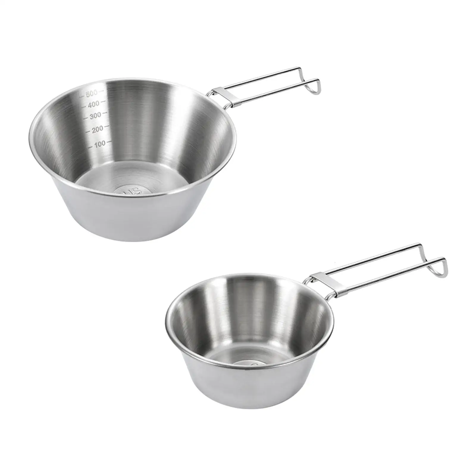 Camping Bowl Cookware Utensil Stainless Steel with Foldable Handle Drink