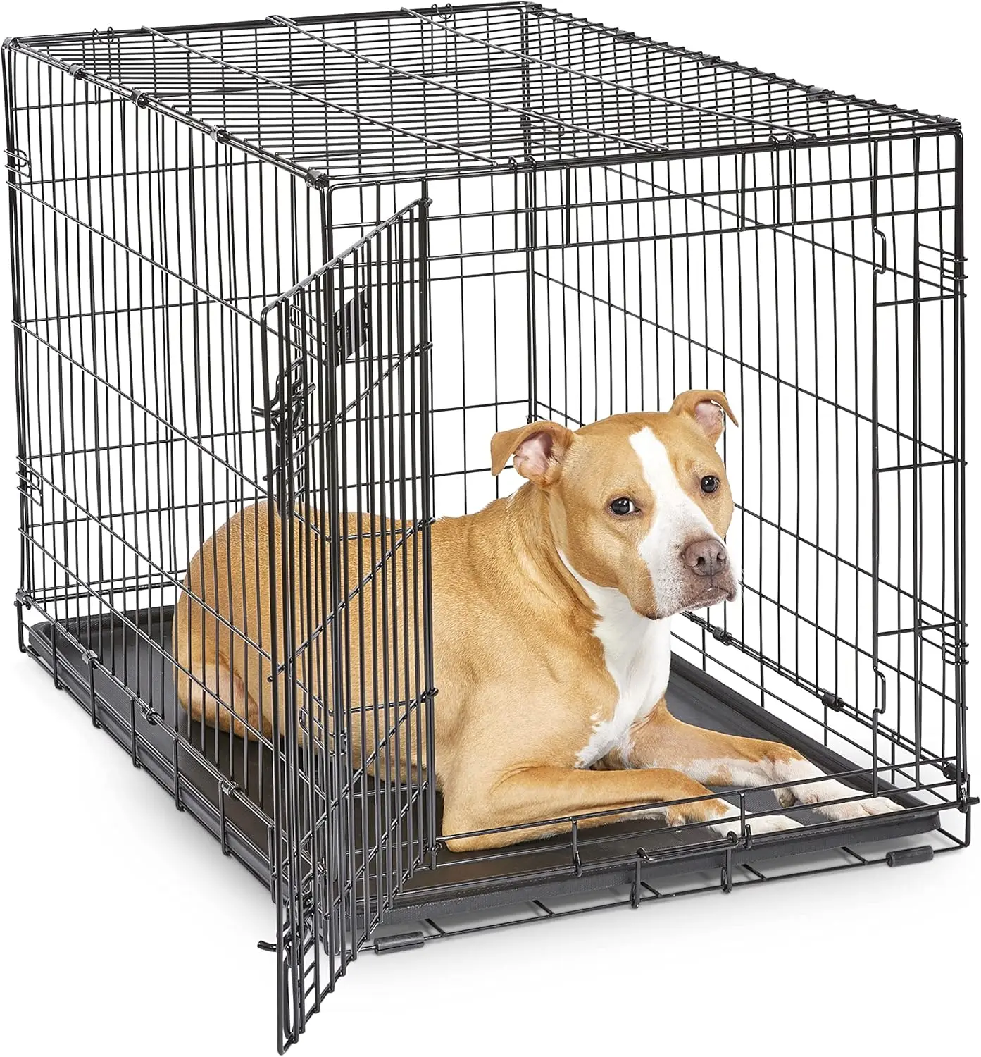 36-Inch Folding Dog Crate with Divider, Leak-Proof Tray & Secure ... - Secure Dog Crate Toys For Dominant Breeds