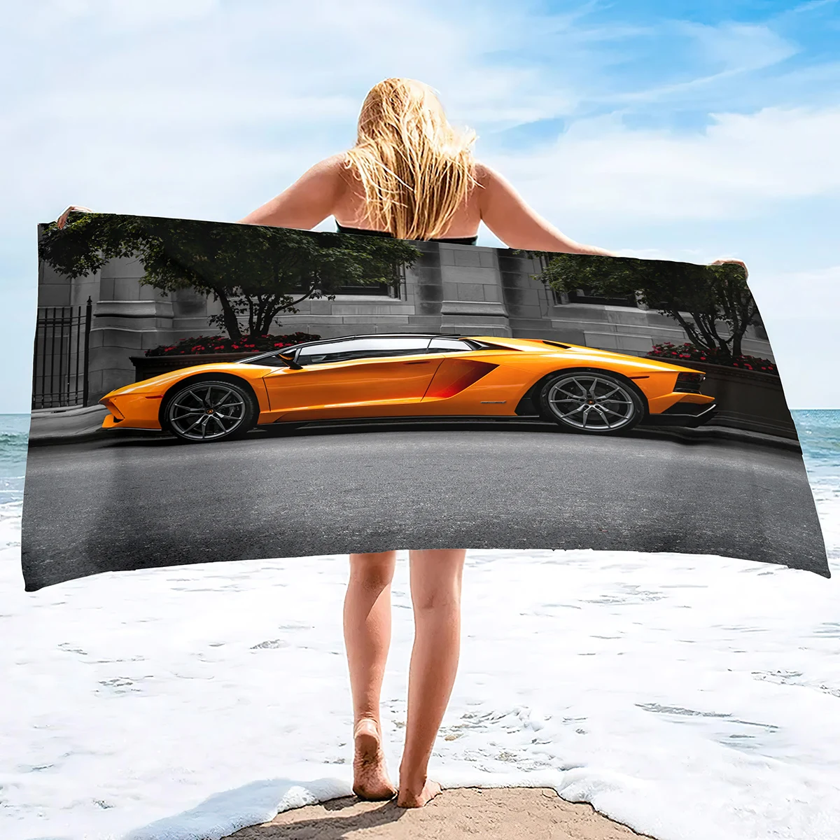 Auto Sports Cars Pattern Beach Towel Soft Microfiber Absorbent Lightweight Quick Dry for Pool Swimming