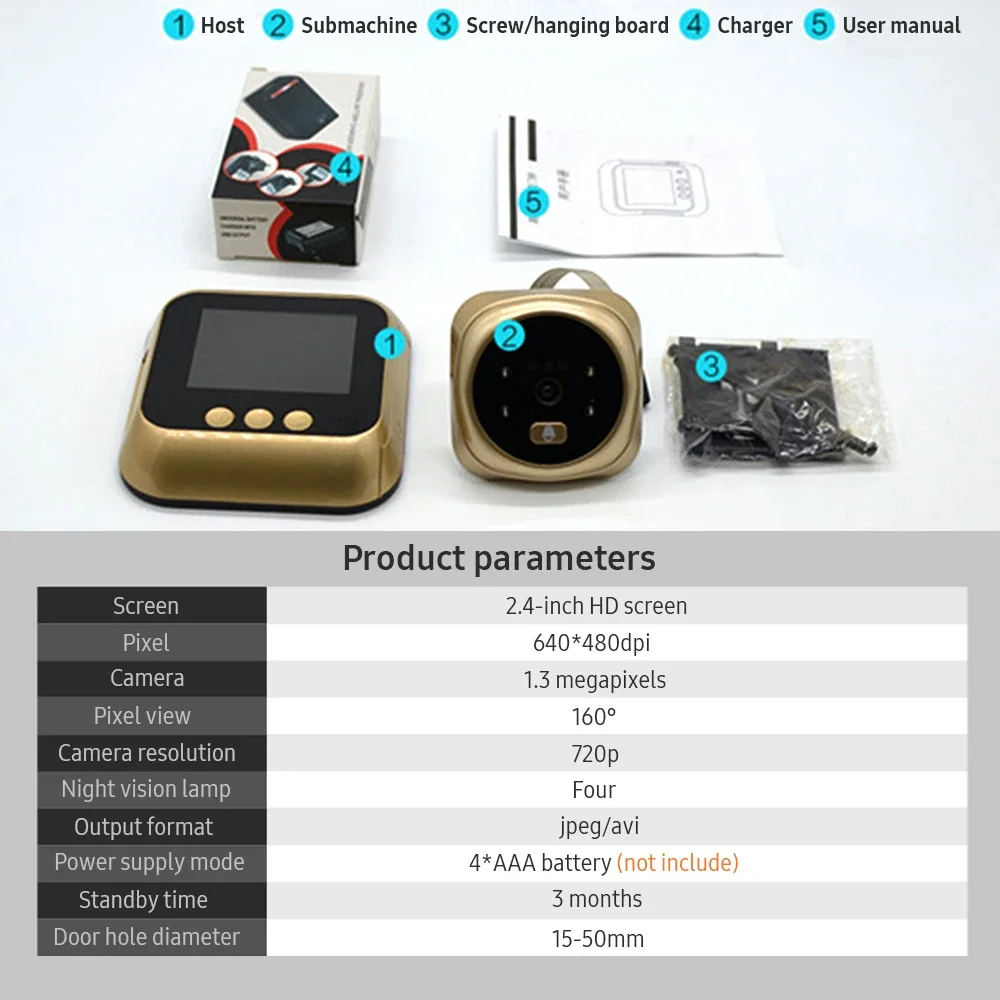 جرس باب يتضمن شاشة عرض فيديو، كاميرا مراقبة الباب،...