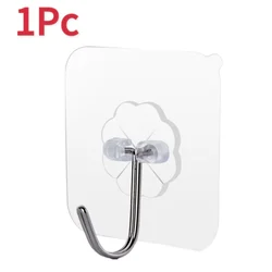 Clear Heavy-Duty Self-Adhesive Wall Hooks - Versatile Holder for Keys, Towels, and More (1 Pc)