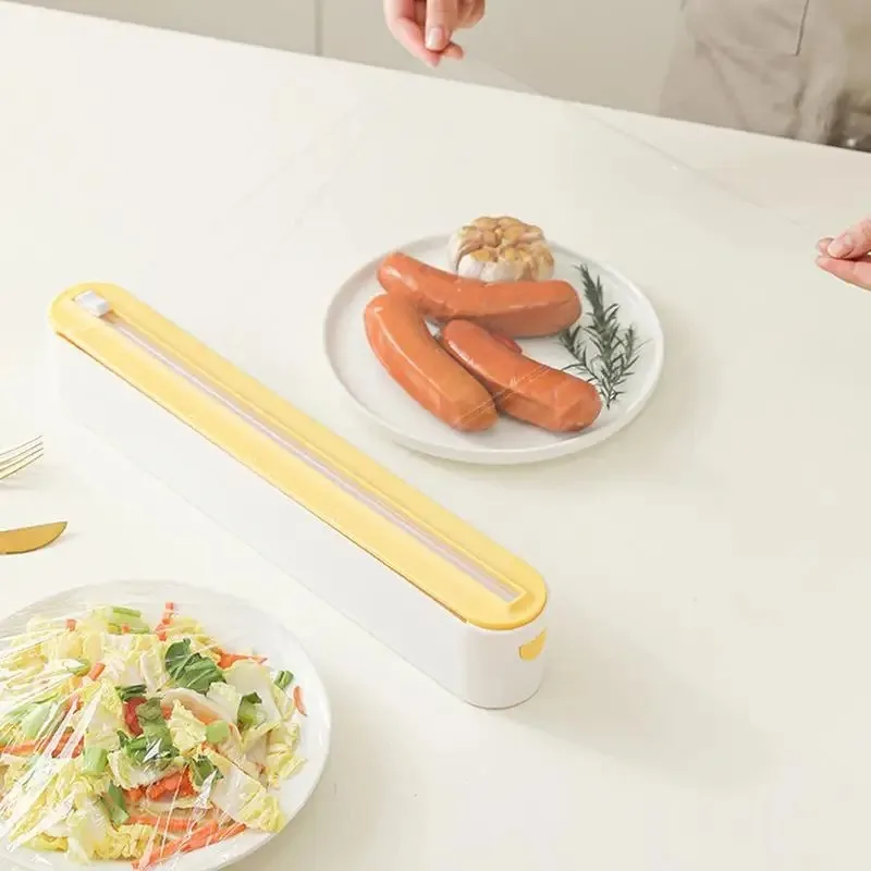 Refillable Magnetic Plastic Wrap Dispenser Kitchen Cling Film Cutter Slide Cutter Food Wrap Organizer 12in x 328ft Roll