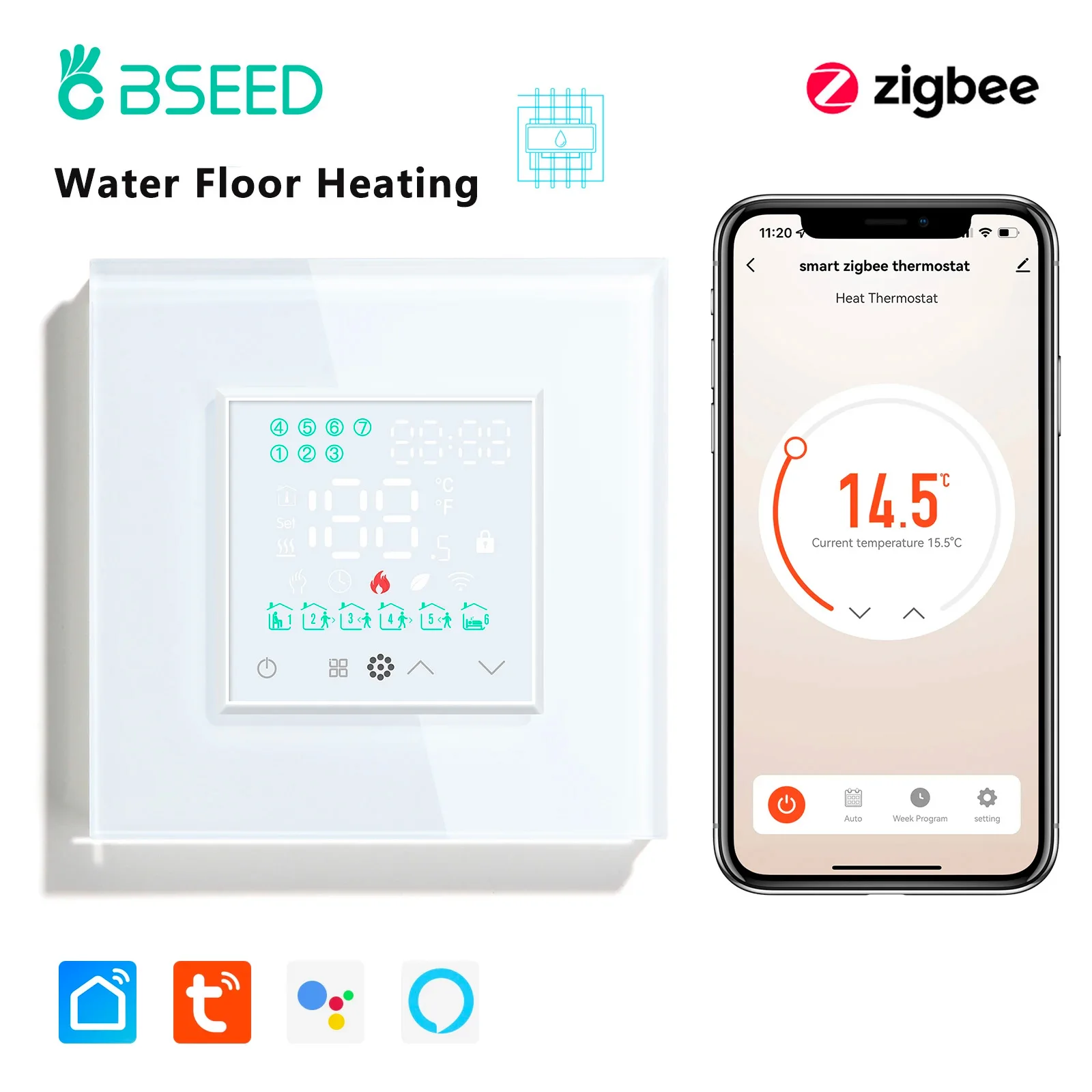 Bseed-zigbee Água Toque Termostato Inteligente Controlador de Aquecimento de Piso Tomada da ue Interruptores de Luz Usb Google Alexa Yandex