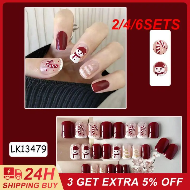 

2/4/6SETS Christmas Nail Stickers Convenient Short Nail Stickers Non-toxic Nail Art Best Selling Nail Stickers Reusable