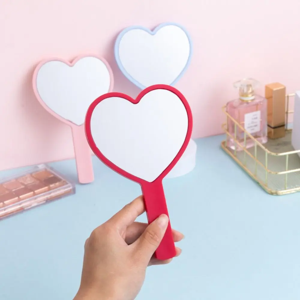 Durable Cute Heart Handle Mirror Sweet Personalized Love Makeup Mirror High Definition Compact Vanity Mirror Women