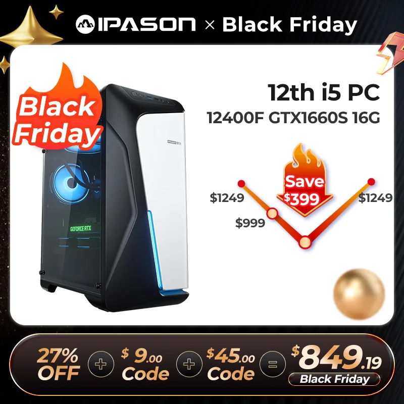 IPASON Gaming PC 12th Gen Intel i5 12400F 1660S/2060/3060/3060Ti DIY