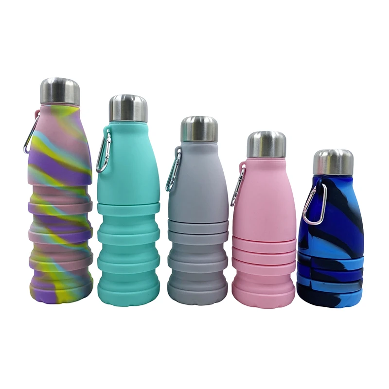 Portable Sports Water Bottle 550Ml Foldable Travel Sport Bottle Food Grade Silicone Foldable Water Cup for Home Camping Climbing