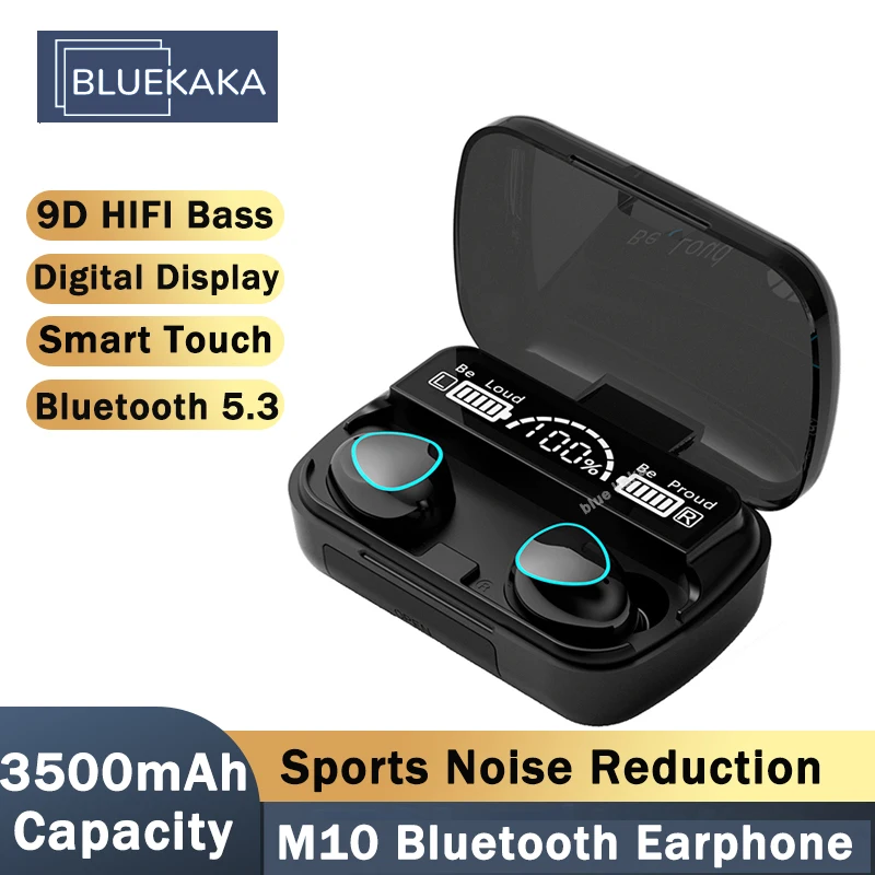 New M10 Earphone Bluetooth 5.3 TWS Wireless Headphone LED Display 3500mAh Power Bank Headset With Mic HIFI Bass Sports Earbuds