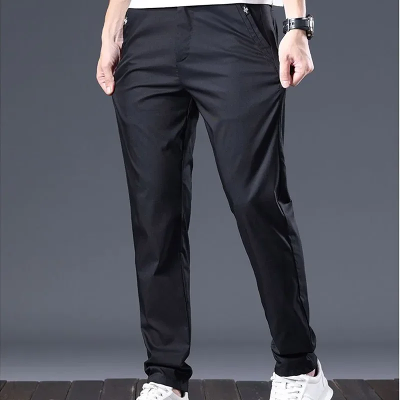 Summer Elegant Fashion Harajuku Slim Fit Trousers Loose All Match Sport Casual Pants Solid Pockets Thin Style Straight Leg Pants