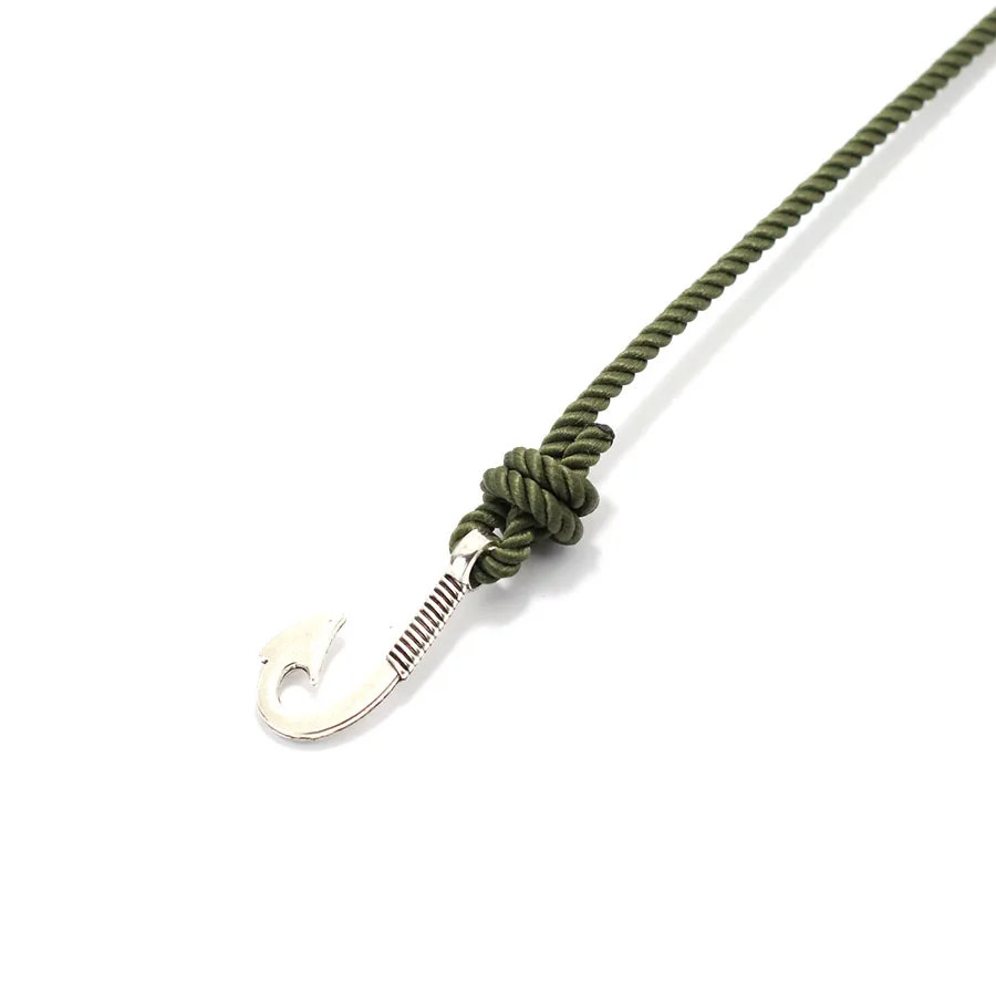 Men Adjustable Rope Bracelet With Fishing Hook Charm