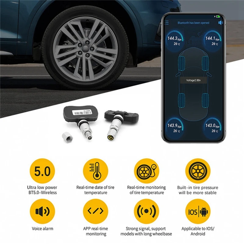 

Car TPMS Tire Pressure Monitor BT 5.0 Bluetooth Tire Pressure Alarm Monitoring System For Android/ IOS System