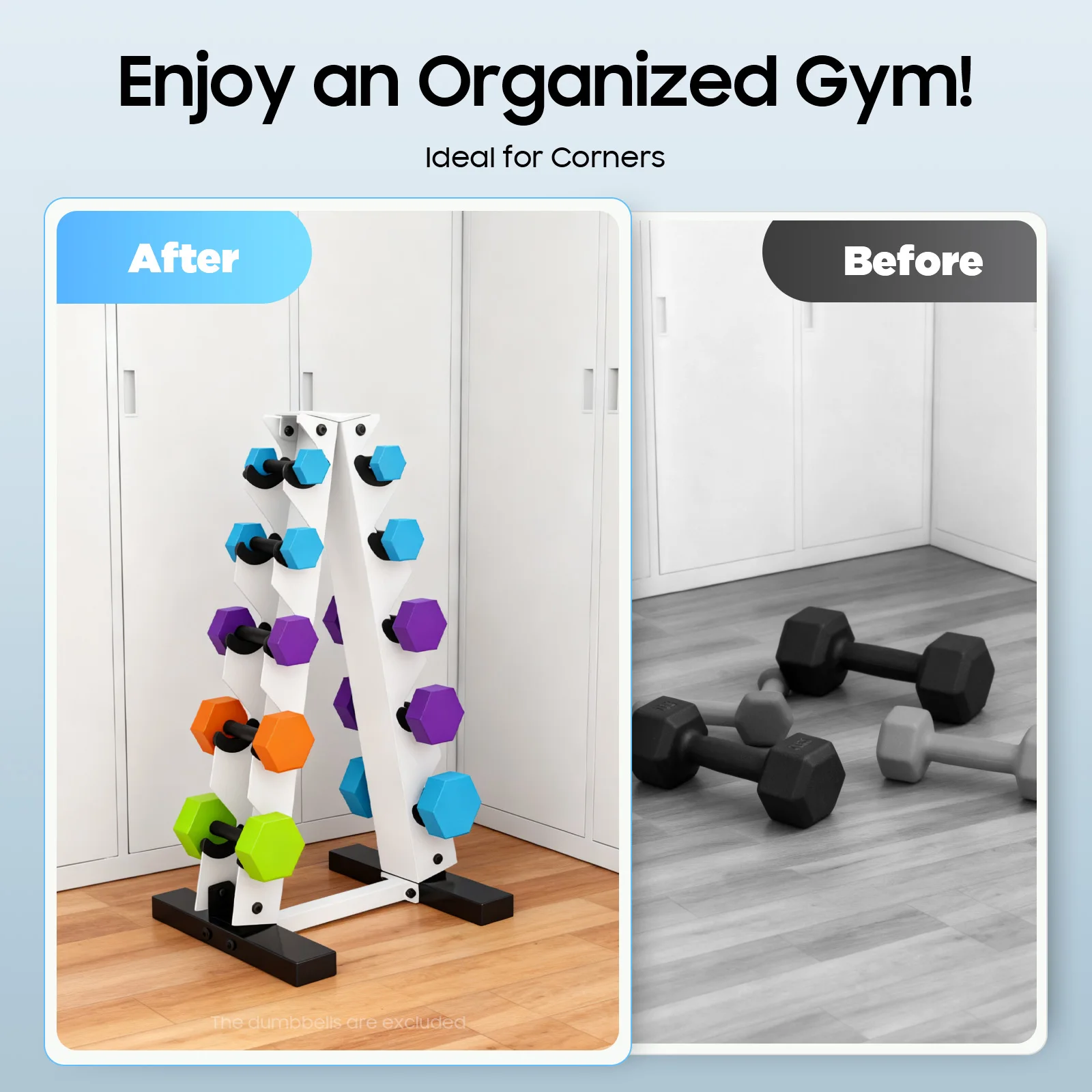 5-stufiges A-förmiges Hantelregal, 100 kg Tragkraft, Stahl-Organizer-Ständer für Heimfitness-Aufbewahrung, für Hex-Gummi-Neopren-Gewichte – Detail 3