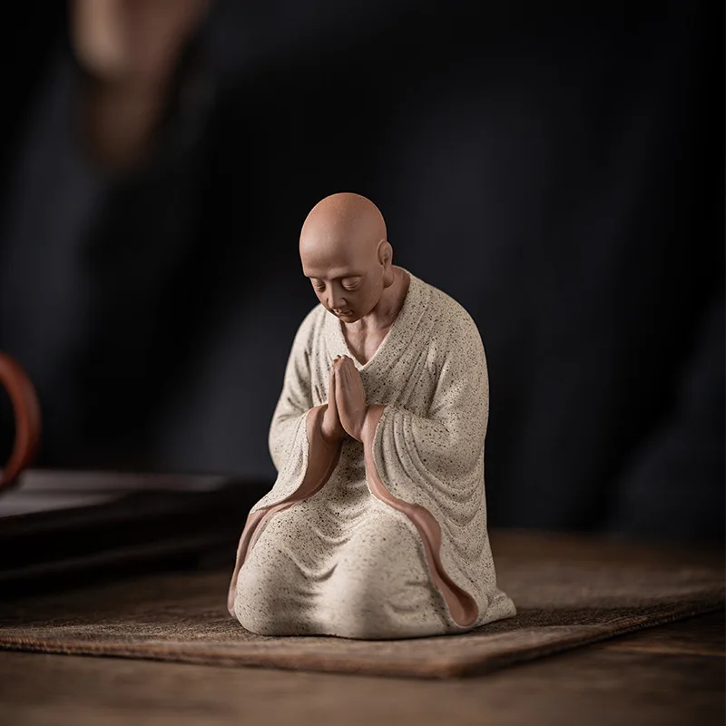 Chinese Style Purple Sand Small Monk Ornaments, Zen Ceramic Figures, Living Room Tabletop Decorations, Fish Tank Landscaping