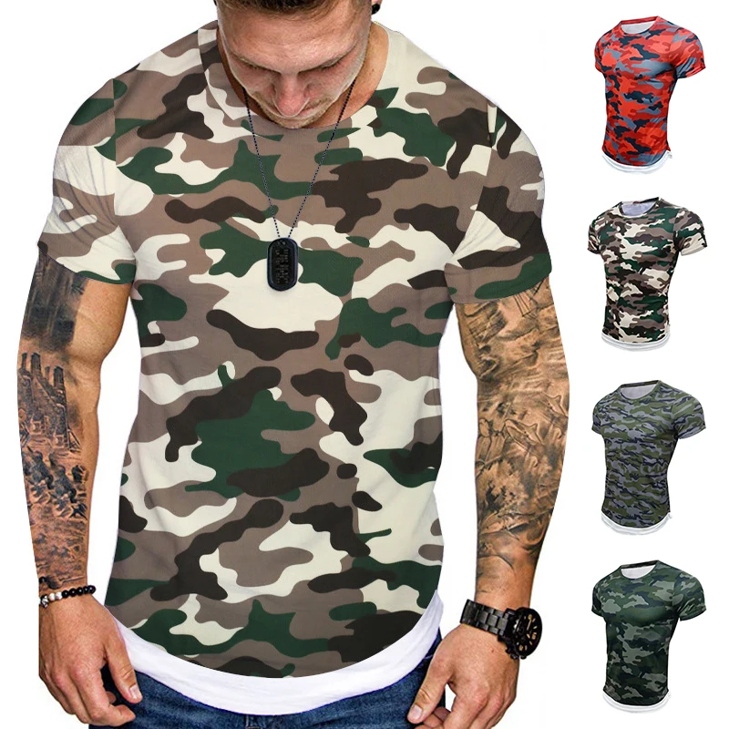 

Mens Short Sleeve Camouflage T Shirt Tops Casual Camo Fitness Muscle Gym Tunic Pullover T Shirt Tee Casual Round Neck Camouflage