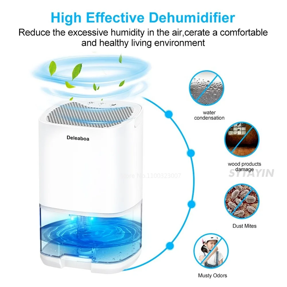 

1000ml Rechargeable Dehumidifier Mute Moisture Absorbers Air Dryer with Water Tank Air Dehumidifier for Home Basement Wardrobe