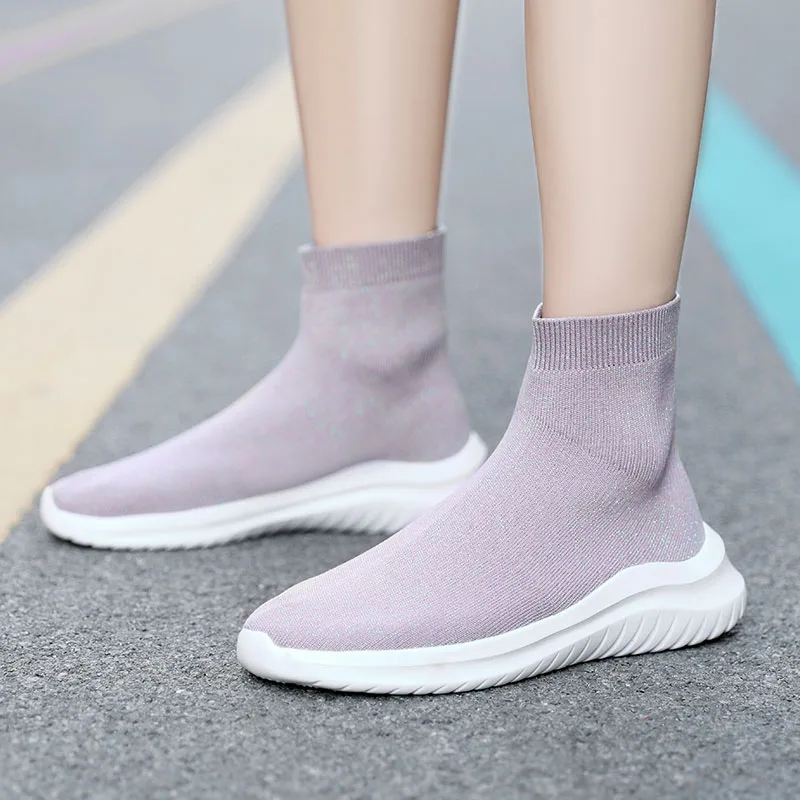 

MWY Socks Sneakers Women Knit Upper Breathable Sport Shoes Sock Boots Woman Chunky Shoes High Top Running Shoes For Men Women