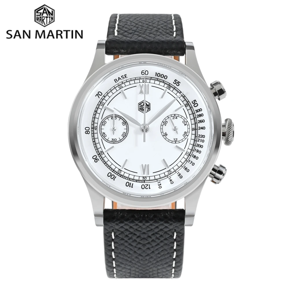San Martin 38Mm Vk64 Orologio Al Quarzo Uomo Donna Vestito Cronografo Vintage Orologi Da Polso Numeri Arabi 5Bar Zaffiro Sn0101Js-1