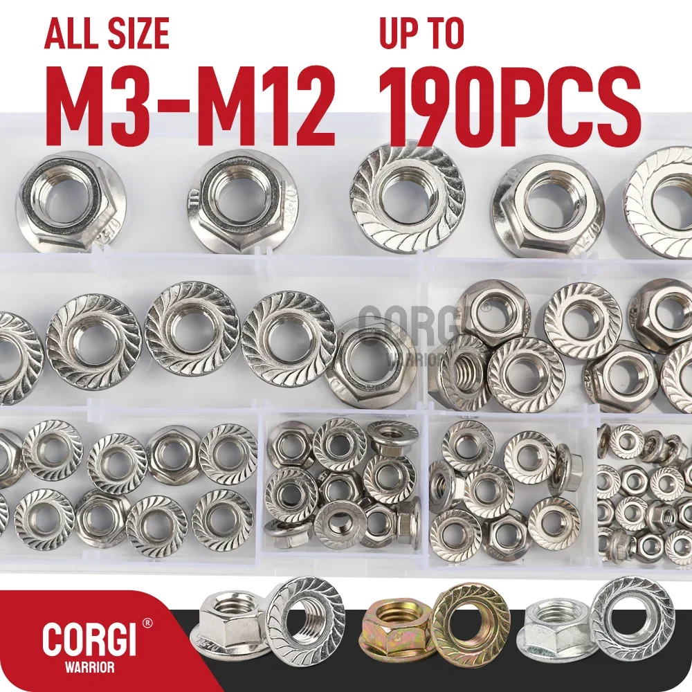 Metric Hex Flange Lock Serrated Nuts Up to 190 M3 M4 M5 M6 M8 M10 M12 304 Stainless Steel and Zinc Plated Carbon Steel Threaded