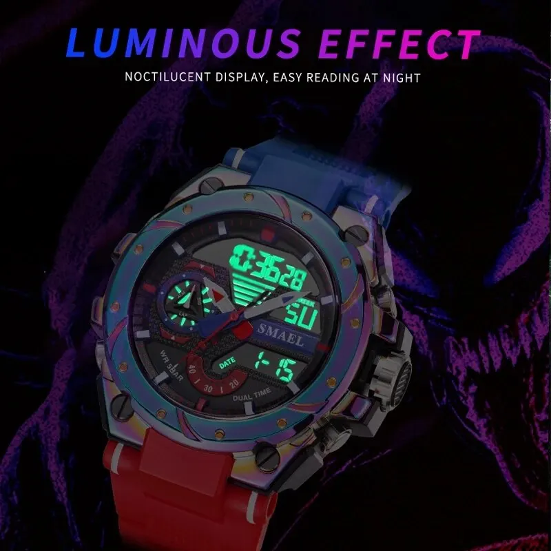 SMAEL Orologi militari da uomo per sport all'aria aperta orologio digitale impermeabile LED data sveglia orologi da polso per uomo, Arancione, Large Face, Digitale