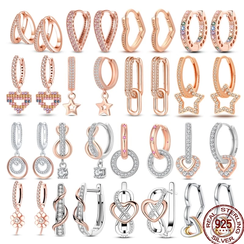 2310925-69fabc.jpg Sdc328b51a6a94780b7ff6ec60c491373C 925 Sterling Silver Ear Needle Minimalist Twist Round Gold Hoop Earrings Fashion Zircon Ear Buckle Wedding Women's Jewelry Gifts Mallzona