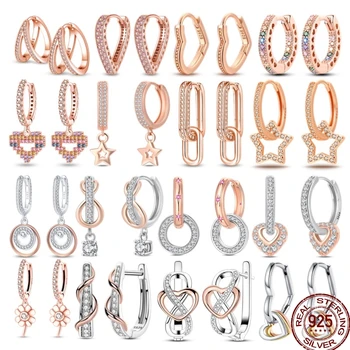 925 Sterling Silver Ear Needle Minimalist Twist Round Gold Hoop Earrings Fashion Zircon Ear Buckle Wedding Women's Jewelry Gifts