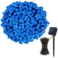 Solar - Powered Outdoor LED Fairy Lights - Waterproof with 8 Lighting Modes for Christmas and Wedding Decor (Blue)