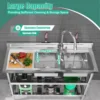 47.2*17.7*31.9 Inch Stainless Steel Kitchen Double Sink with Drawable Hot Cold Water Faucet Separate Sinks with Storage Rack 3