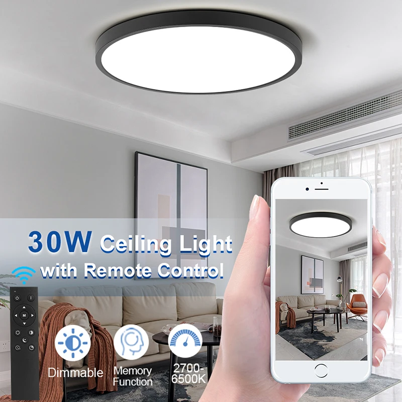 Plafonnier LED Moderne Ovale à Intensité Variable 3000-6500 K Avec Télécommande Chambre Salon Plafonnier Blanc Ellipse Plafon Light Cuisine Salle à Manger Bureau Escalier Lustre