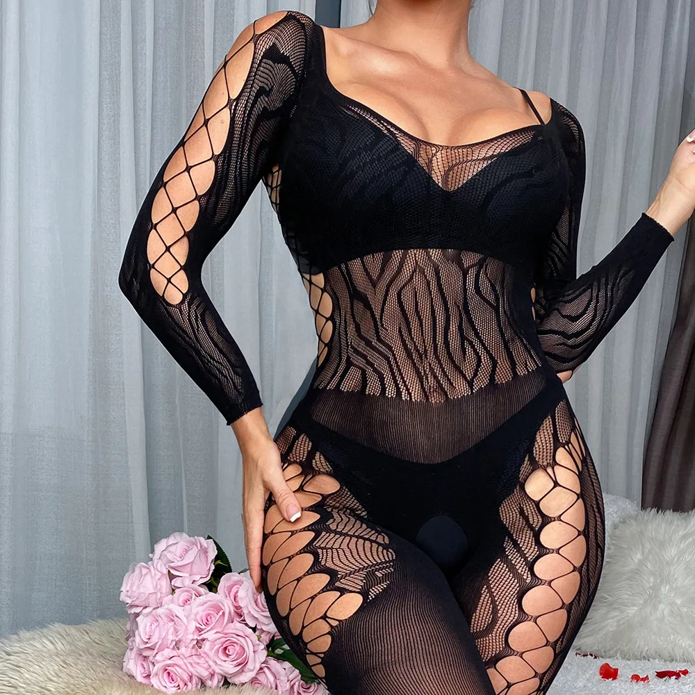 

Fishnet Bodysuit Hollow Out Open Crotch Sexy Lingerie See Through Body Stockings Mesh Erotic Costumes Teddies Sexiest Body Suit