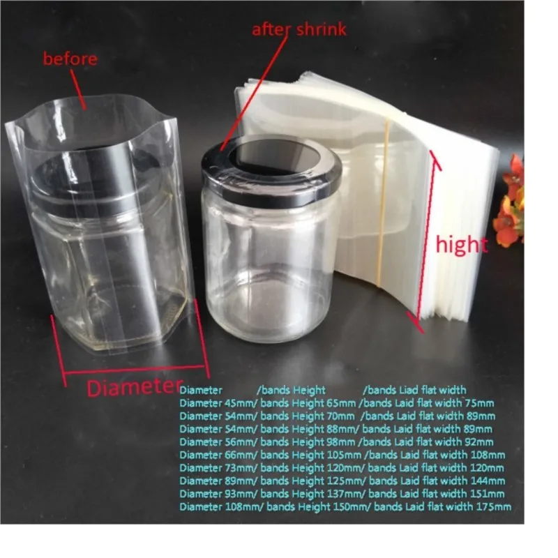 200pcs/lot 9 Sizes Pvc Heat Shrink Bands For Full Oil Bottle , Bottle Whole Sealed, Waterproof Body Sealing Circle Dia. X HIGHT