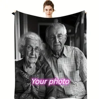 1pc Custom Blanket With Photo Text, Personalized Blanket Custom Throw Blanket, Custom Gift Blanket For Family, Valentine's Day 2