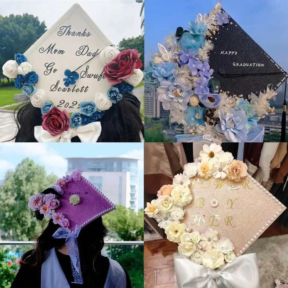 Graduation Cap Decorations Glitter Gold Cap Paper Self Adhesive Stickers for Graduation Topper DIY graduation cap stickers