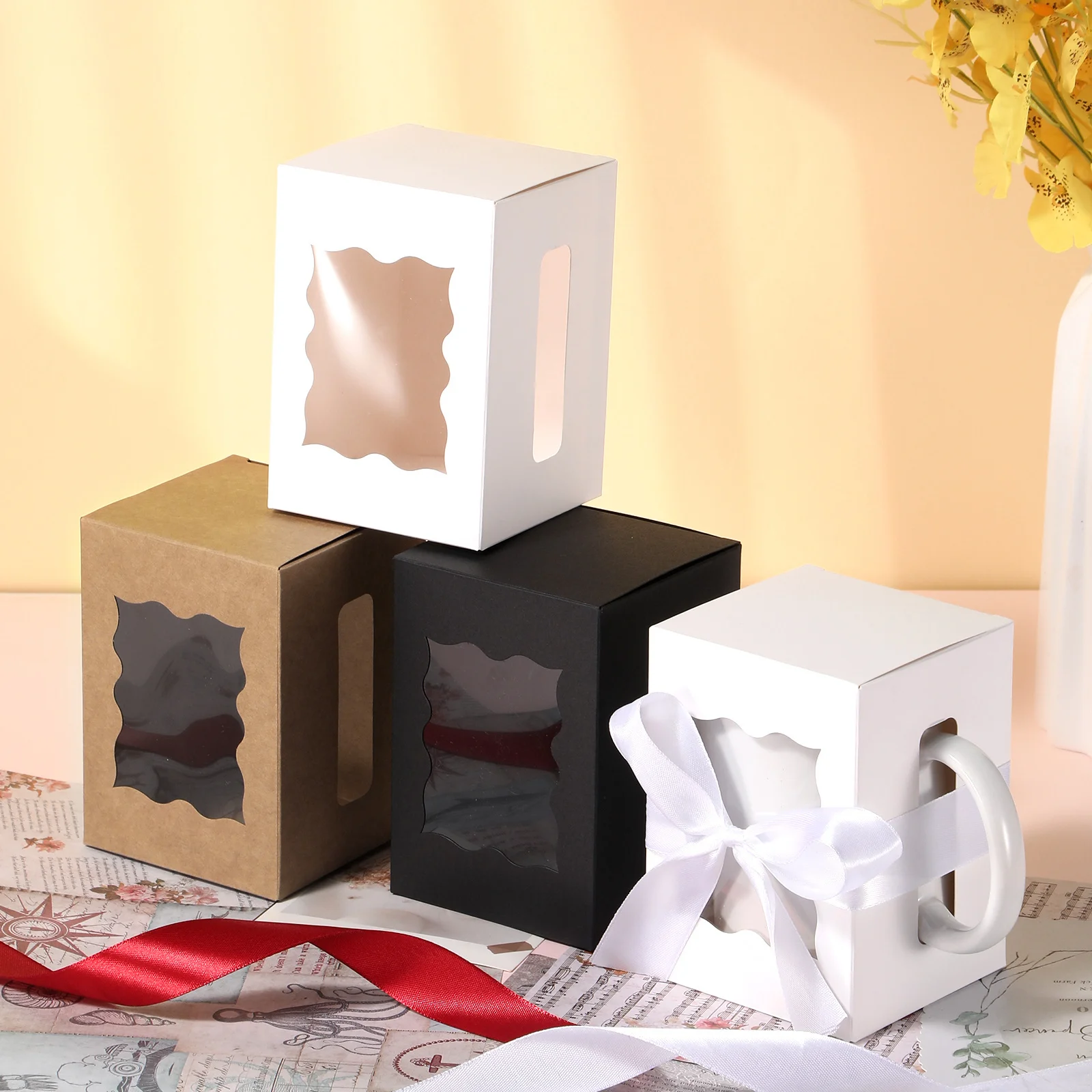 12PCS Mug Gift Boxes with 1 Roll Ribbon – Transparent Gift Packaging Box for Wrapping 1... - SKU MGB02133 - UGI Packaging