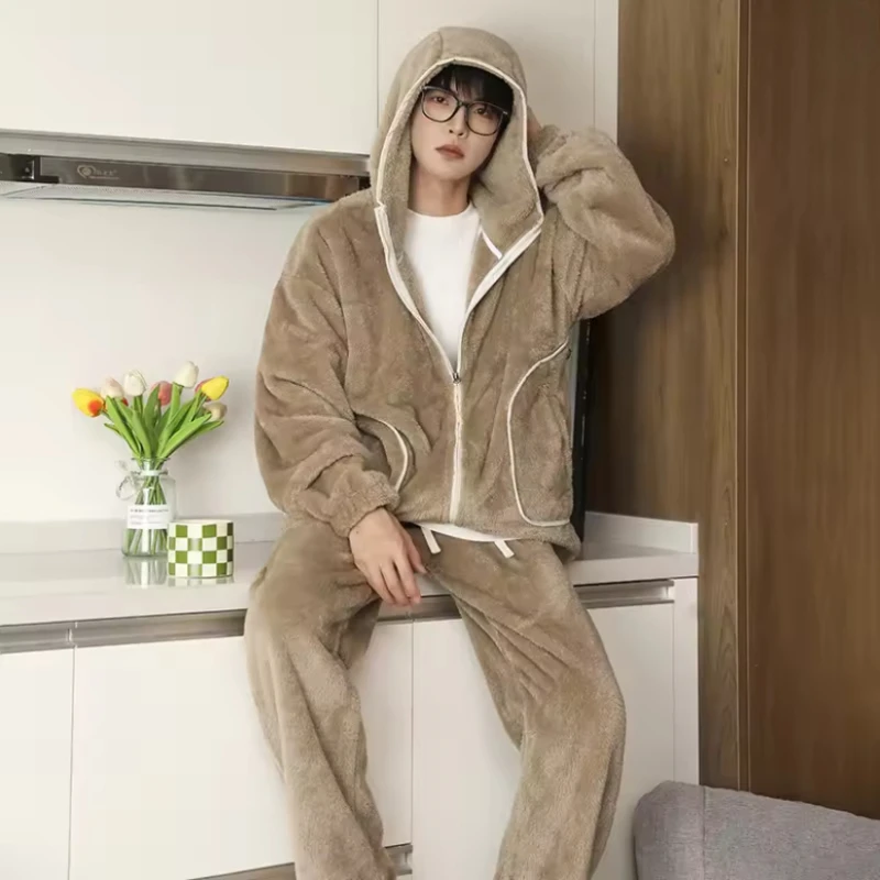 남성용 플러스 사이즈 양면 플리스 잠옷 M-8XL 아우터웨어 슬립웨어 대형 플란넬 편안한 홈웨어 가을 겨울