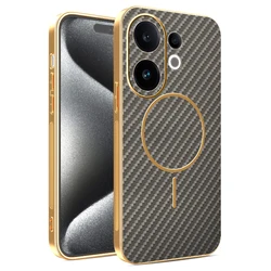 Sleek Carbon Fiber Magnetic Case with Wireless Charging Compatibility for Vivo S30 Pro Mini (GRAY)