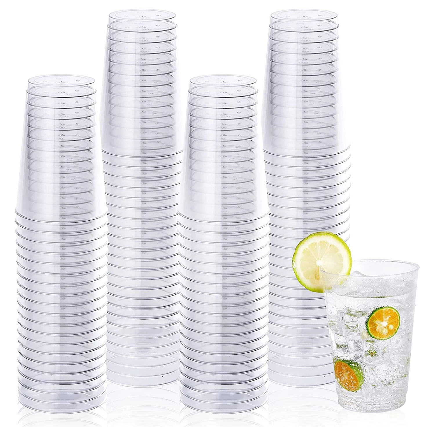 50 pcs 12oz Clear Plastic Cups,Disposable Plastic Glass Tumblers, Reusable Clear Hard Cups for Wedding,Parties
